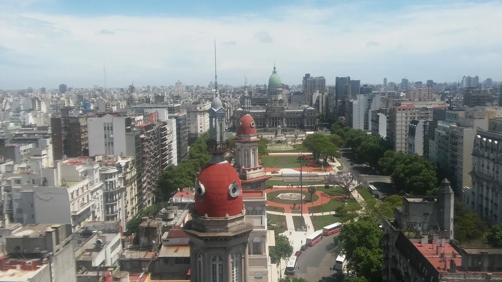 Buenos Aires from above, looking down Plaza del Congreso to the domed Palace of the Argentine National Congress