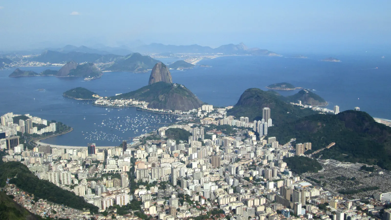 Rio de Janeiro from above, with Botafogo, Guanabara Bay and Sugarloaf Mountain